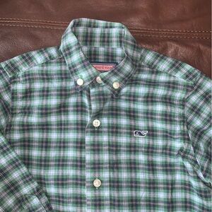 VINEYARD VINES Shirt - Long Sleeve Button Down Boys 2T Toddler blue green plaid